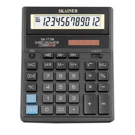 Калькулятор настольный SKAINER SK-777M, 12 разр., двойное питание157x200x32мм,черный,SK-777M