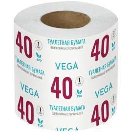 Бумага туалетная Vega, 1-слойная, 40м/рул., на втулке, с перф., серая,339241