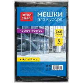 Мешки для мусора 240л OfficeClean ПВД, 5шт., особо прочные, черные, в пластах,255800