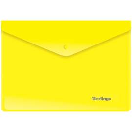 Папка-конверт на кнопке, A5+ Berlingo, 180мкм, желтая,OBk_05005