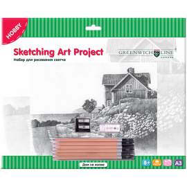 Набор для рисования скетча Greenwich Line "Дом на холме", A3, карандаши, ластик, точилка,SK_14616
