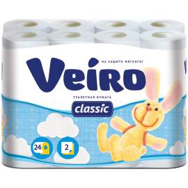 Бумага туалетная Veiro "Classic" 2-х слойн., 24шт., тиснение, белая,5С224