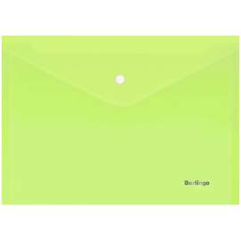 Папка-конверт на кнопке, А4 Berlingo "Starlight", 180мкм, прозрачная салатовая,AKk_04119