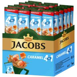 Кофе растворимый 4в 1 Jacobs "Caramel", со вкусом карамели, порционный, 1 пакетик*13,5гр,8060232
