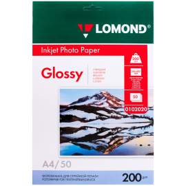 Фотобумага А4 для стр. принтеров Lomond, 200г/м2 (50л) гл.одн.,0102020