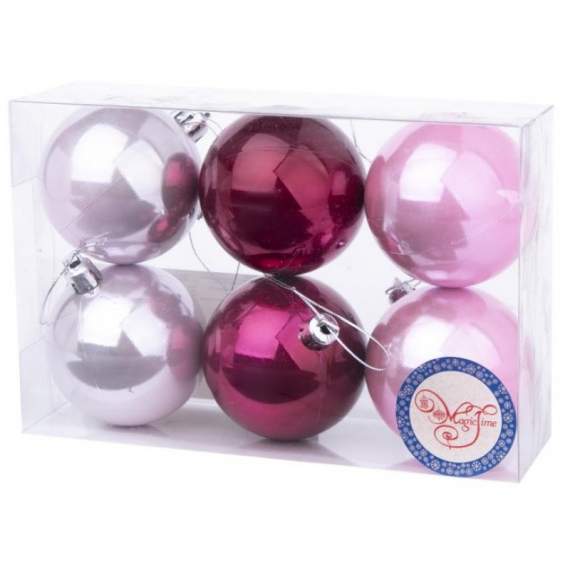 Набор пластиковых шаров 6шт., 60мм, розовый,фуксия,жемчужн,78777