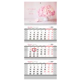 Календарь 2024 квартальный 3 бл. на 3 гр. OfficeSpace "Нежные цветы", с бегунком,полноцветн,352335