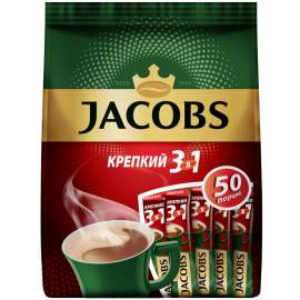Кофе растворимый 3 в 1 Jacobs "Крепкий", порошкообразный, порцион., 1 пакетик*13,5г, 8051078/8060234
