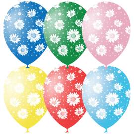 Воздушные шары,(25шт/уп), M12/30см,  "Ромашки", пастель+декор, растровый рисунок,2839194/225078