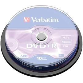 Диск DVD+R 4.7Gb Verbatim 16x Cake Box (туба 10шт),43498