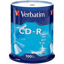 Диск CD-R 700Mb Verbatim 52x Cake Box, ЦЕНА=1 шт,  (в тубе 100шт),43411