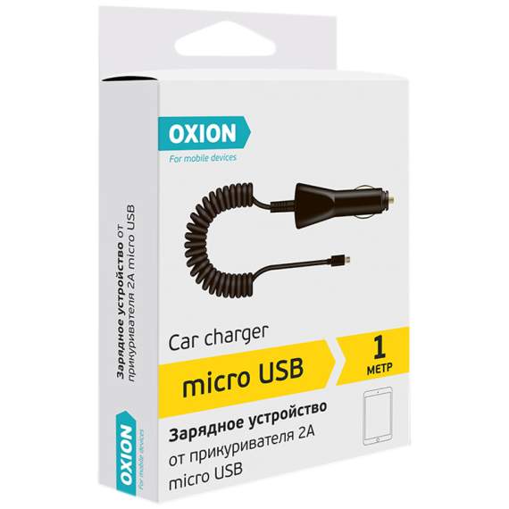 Зарядное устройство автомобильное Oxion AC105,micro USB,2А output,1м,витой кабель,черный,OX-AC105BK