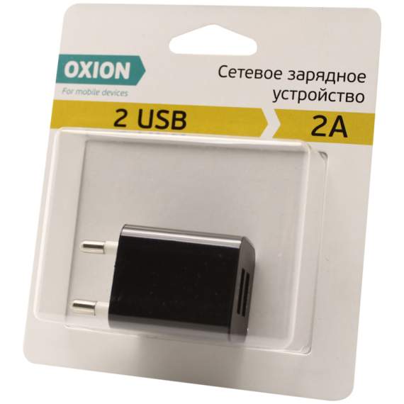 Зарядное устройство сетевое Oxion ACA-009,2хUSB,2А output,черный,ACA-009