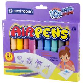 Фломастеры воздушные Centropen "AirPens Pastel", 10цв.+8 трафаретов, картон. упаковка,6 1500 1000