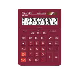 Калькулятор настольный SKAINER SK-555RD, 12 разр., двойное питание, 155x205x35,красный ,SK-555RD