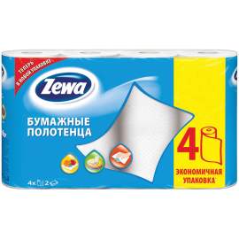 Полотенца бумажные в рулонах Zewa, 2-слойные, 14м/рул., тиснение, белые, 4шт. 144099