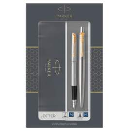 Набор подарочный Parker "Jotter Stainless Steel GT" ручка шариков,1,0мм и ручка перьев,1,0мм,2093257