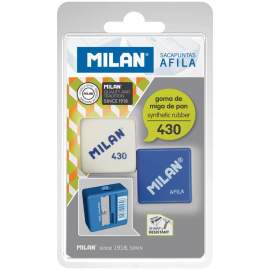 Набор пластиковая точилка Milan "Afila", 1 отверстие + ластик 430,блистер,BYM10003