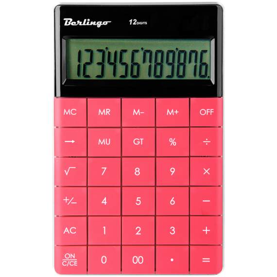 Калькулятор настольный Berlingo, 12 разр., двойное питание, 165*105*13мм, тёмно-розовый	,CIP_100