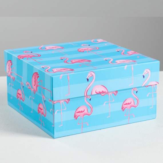 Коробка подарочная квадратная «Фламинго», 18 × 18 × 9.5 см, 4515992