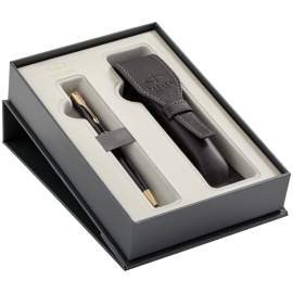 Набор подарочный Parker:ручка шариковая"Sonnet Black Lacquer GT",1,0мм и чехол из натур.кожи,2018972