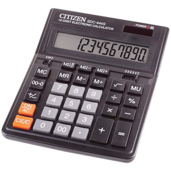 Калькулятор настольный Citizen SDC-444S, 12 разр., двойное питание, 153*199*31мм, черный,SDC-444S