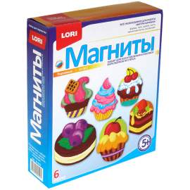 Набор для изготовления магнитов из гипса Lori "Пирожные", картонная коробка,М-063
