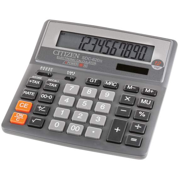 Калькулятор настольный Citizen SDC-620II, 12 разр., двойное питание, 156*159*32мм, серый,SDC-620II
