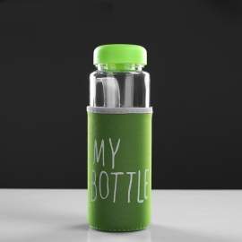 Бутылка для воды "My bottle" с винтовой крышкой, 500 мл, в чехле, зелёная, 6.5х6.5х19 см,3516275