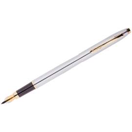Ручка подарочная перьевая Berlingo "Golden Prestige" синяя, 0,8мм,корп хром/золото,футляр,CPs_82314