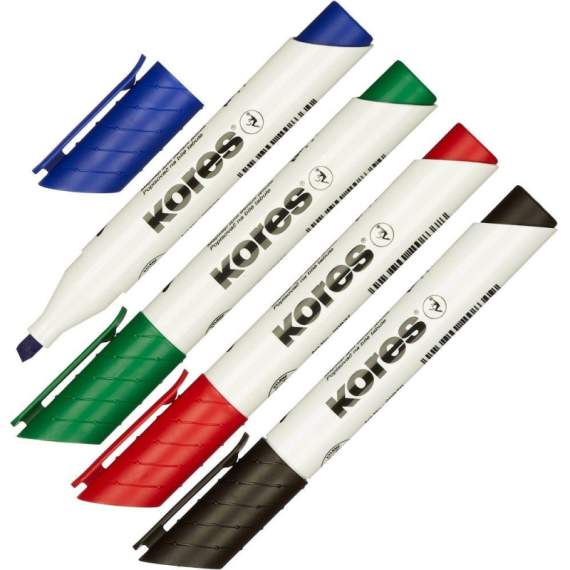 Набор маркеров для белых досок Kores 4цв., скошенный наконечн 3-5мм,20845
