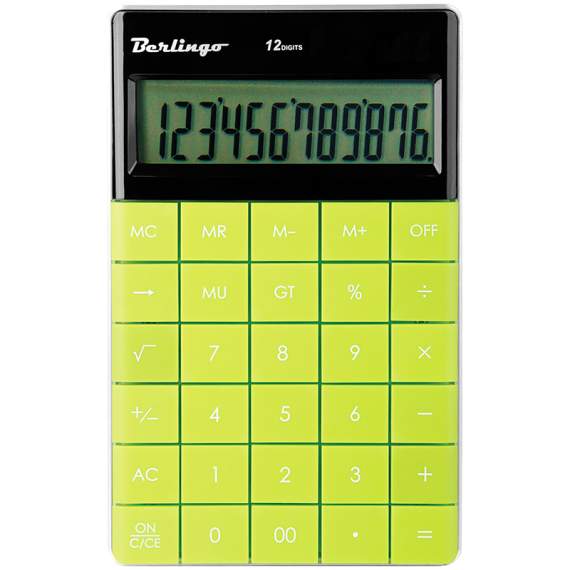 Калькулятор настольный Berlingo, 12 разр., двойное питание, 165*105*13мм, зеленый,CIG_100
