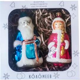 Набор стеклянных елочных украшений "Дед Мороз и Снегурочка" 2 фигурки,12см,коробка карт,НФ-2221