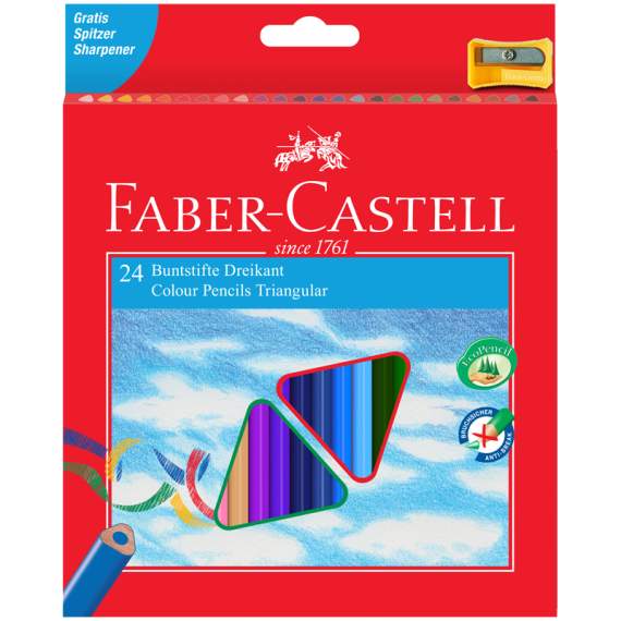 Карандаши цветные Faber-Castell 24цв., трехгран., заточен., картон, европодвес, с точилкой,120524