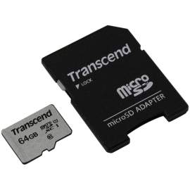 Карта памяти Transcend MicroSDXC 64Gb, Class 10 UHS-I U-1, скорость чтения 95Мб/сек (с адаптером SD)