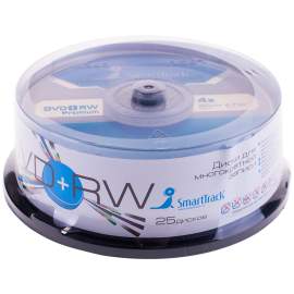 Диск DVD+RW 4.7Gb Smart Track 4x Cake Box 1шт (в боксе 25шт),ST000304