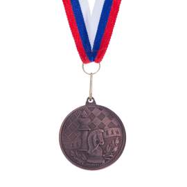 Медаль призовая Шахматы D=4 см,3 место,бронза,лента триколор,3885883