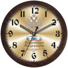 Часы настенные ход плавный, Камелия "Герб", круглые, 29*29*3,5, коричневая рамка,511055