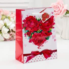 Пакет подарочный 18*23*8,5см, "Сердце из роз", ламинированный,3821407