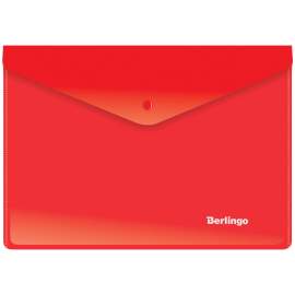 Папка-конверт на кнопке, A5+ Berlingo, 180мкм, красная,OBk_05003