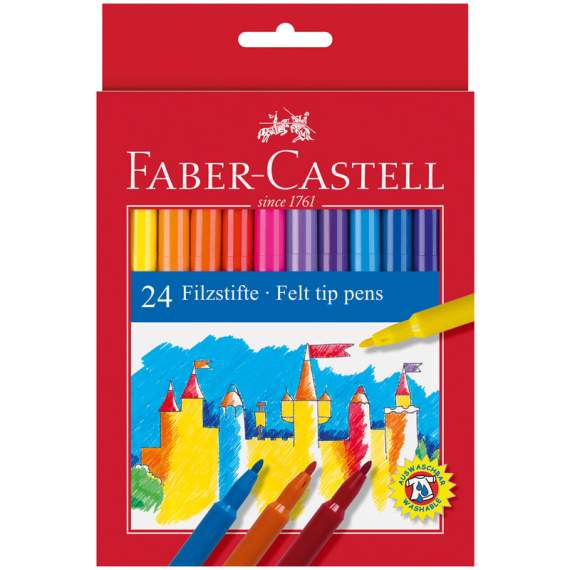 Фломастеры Faber-Castell, 24цв., смываемые, картон, европодвес,554224