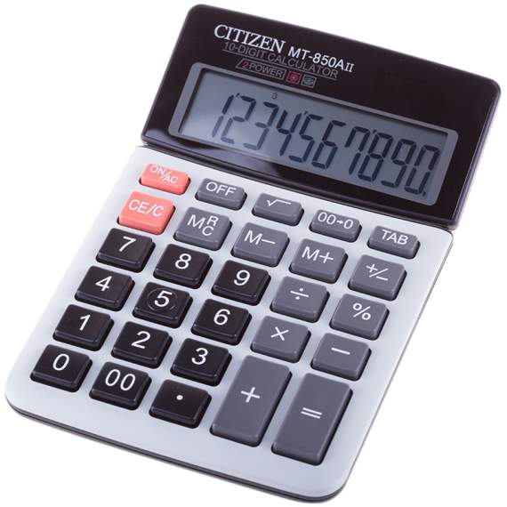 Калькулятор настольный Citizen MT, 10 разр., двойное питание, 104*161*17мм, белый/серый,MT-850AII