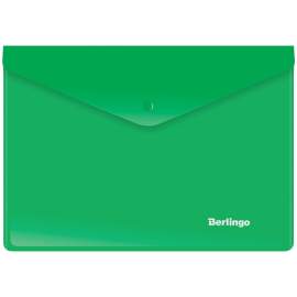 Папка-конверт на кнопке, A5+ Berlingo, 180мкм, зеленая,OBk_05004