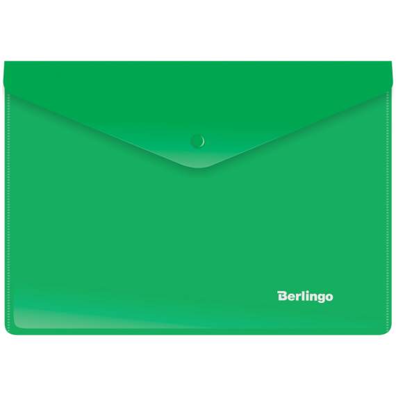 Папка-конверт на кнопке, A5+ Berlingo, 180мкм, зеленая,OBk_05004