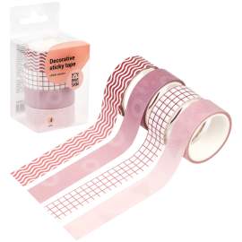 Клейкая лента декоративная бумажная (скотч) MESHU "Pink waves", набор  4шт,MS_36903