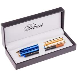 Набор подарочный Delucci"Azzurro":ручка шарик,1мм и ручка-роллер,0,6мм,синие,корп. син/зол,CPn_11832
