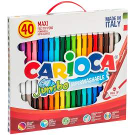 Фломастеры Carioca "Jumbo", 40шт., 36цв., утолщенные, смываемые, картон, с ручкой,41257
