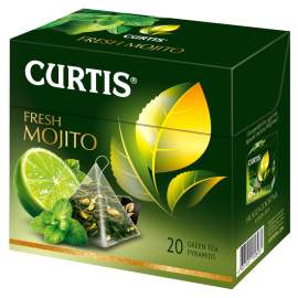 Чай Curtis "Fresh Mojito", зеленый, аромат, 20 пакетиков-пирамидок по 1,8г,515100