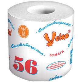 Бумага туалетная "Сыктывкарская 56", 1 слойн., цвет белый,4С1