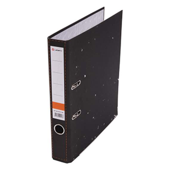 Папка-регистратор 50мм черный мрамор, метал.окантовка, собранный, Lamark,AF0701-BK1